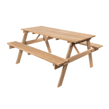 Shoreham 59" Modern Classic Outdoor Wood Picnic Table Benches with Umbrella Hole - JONATHAN Y